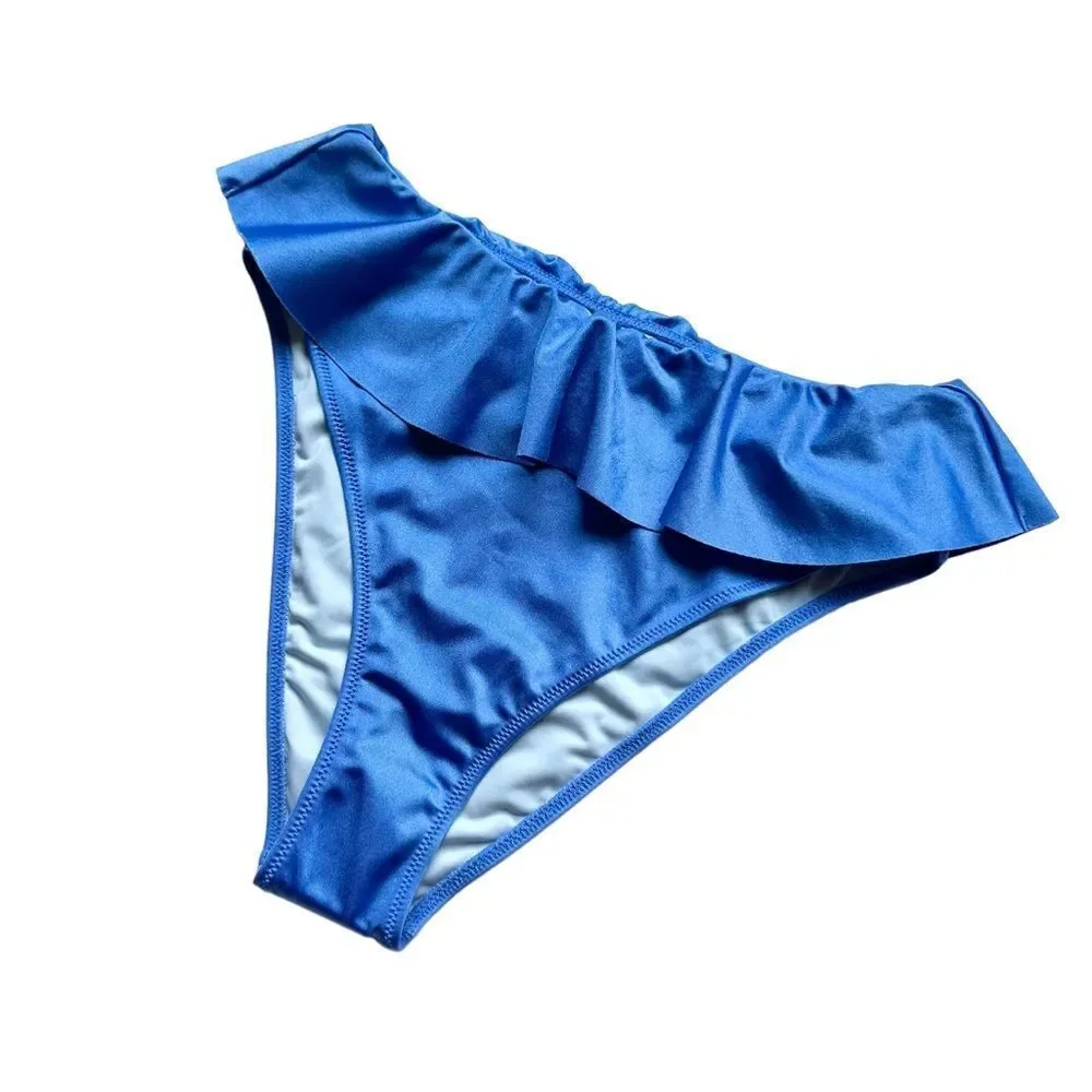 🆕Victoria’s Secret Swim Blue Ruffle High Waist Cheeky Bikini Bottom